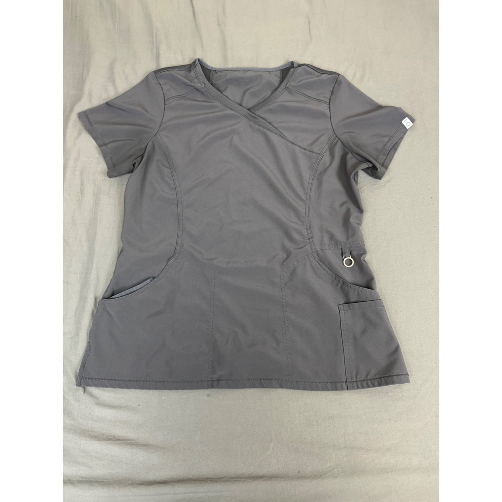 Cherokee Infinity Women Scrub Top Pewter Gray Mock Wrap V-Neck 2625A Size L